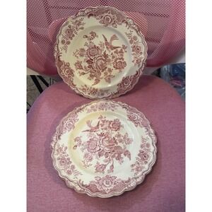 Crown Ducal Bristol Pink Dinner Plates Set 2 English Transferware 9.75" 762055